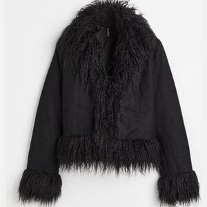 H&M Black Afghan Style Jacket with Faux Fur Trim